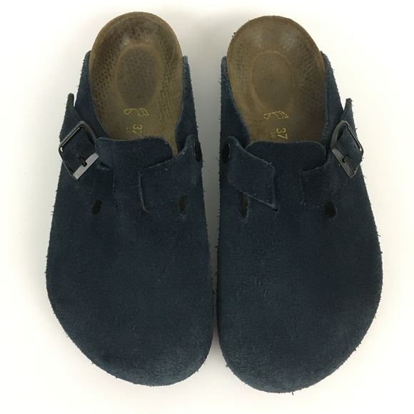 navy suede clogs